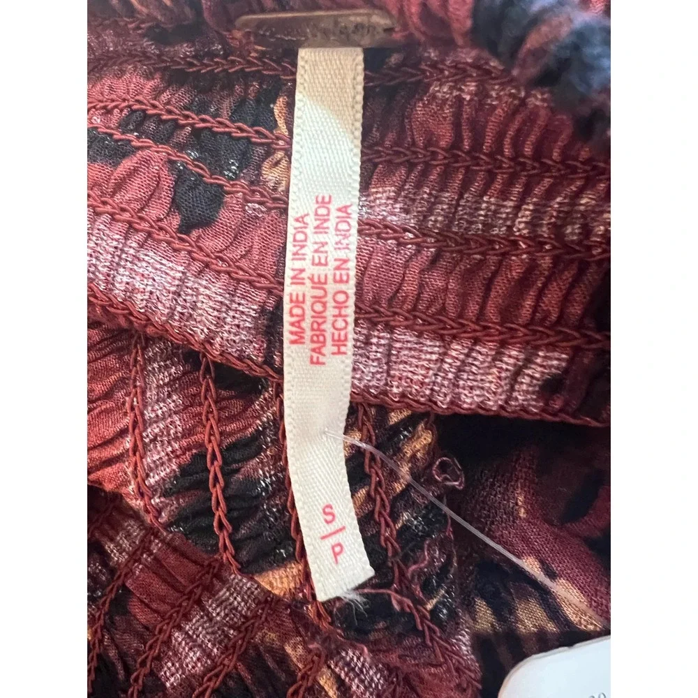 Free People Burgundy Viscose Modal‎ Jaymes Maxi Dress Dark Floral Smocked Small